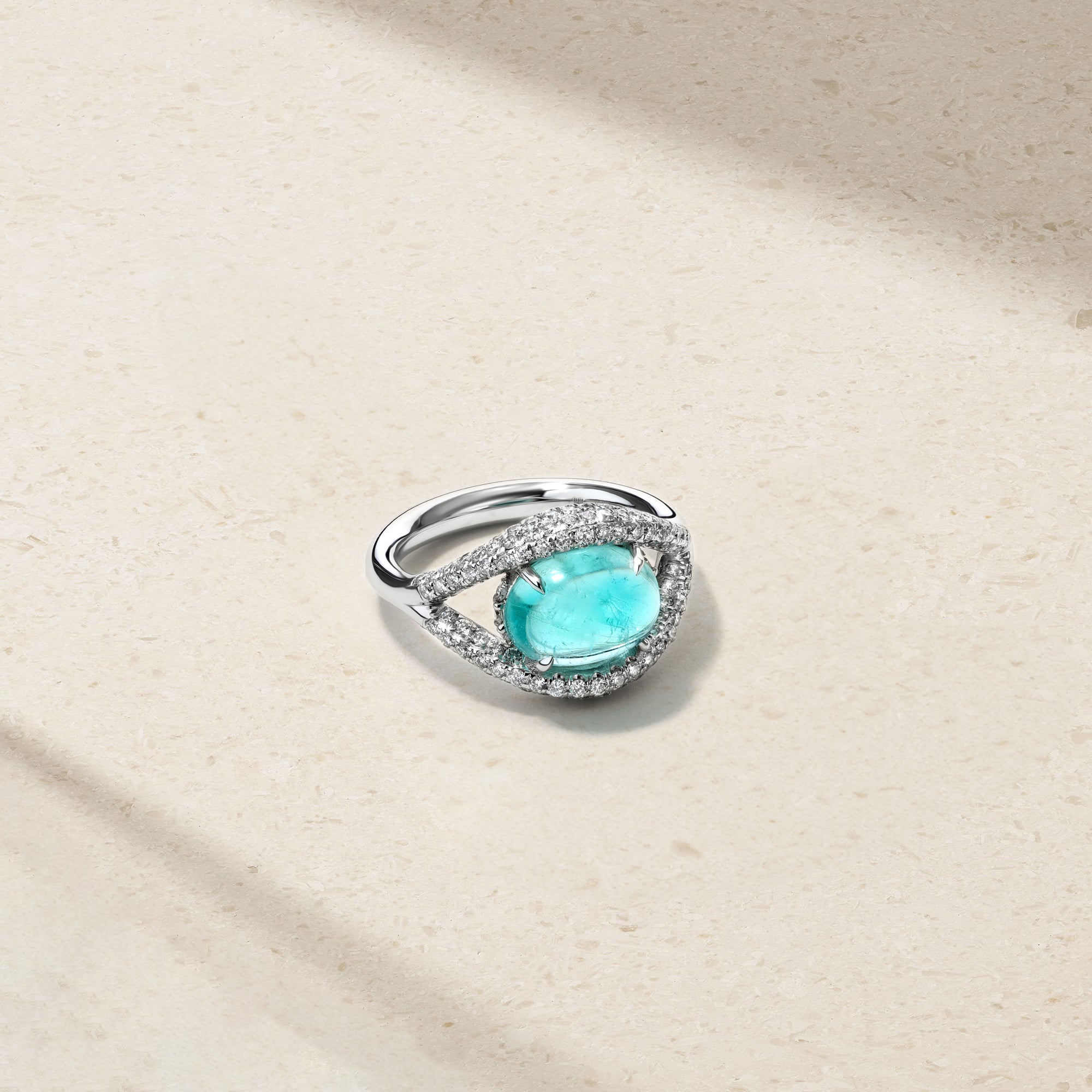 Bedazzled Evil Eye Paraiba and Diamond Ring 18kt White Gold / 5.5